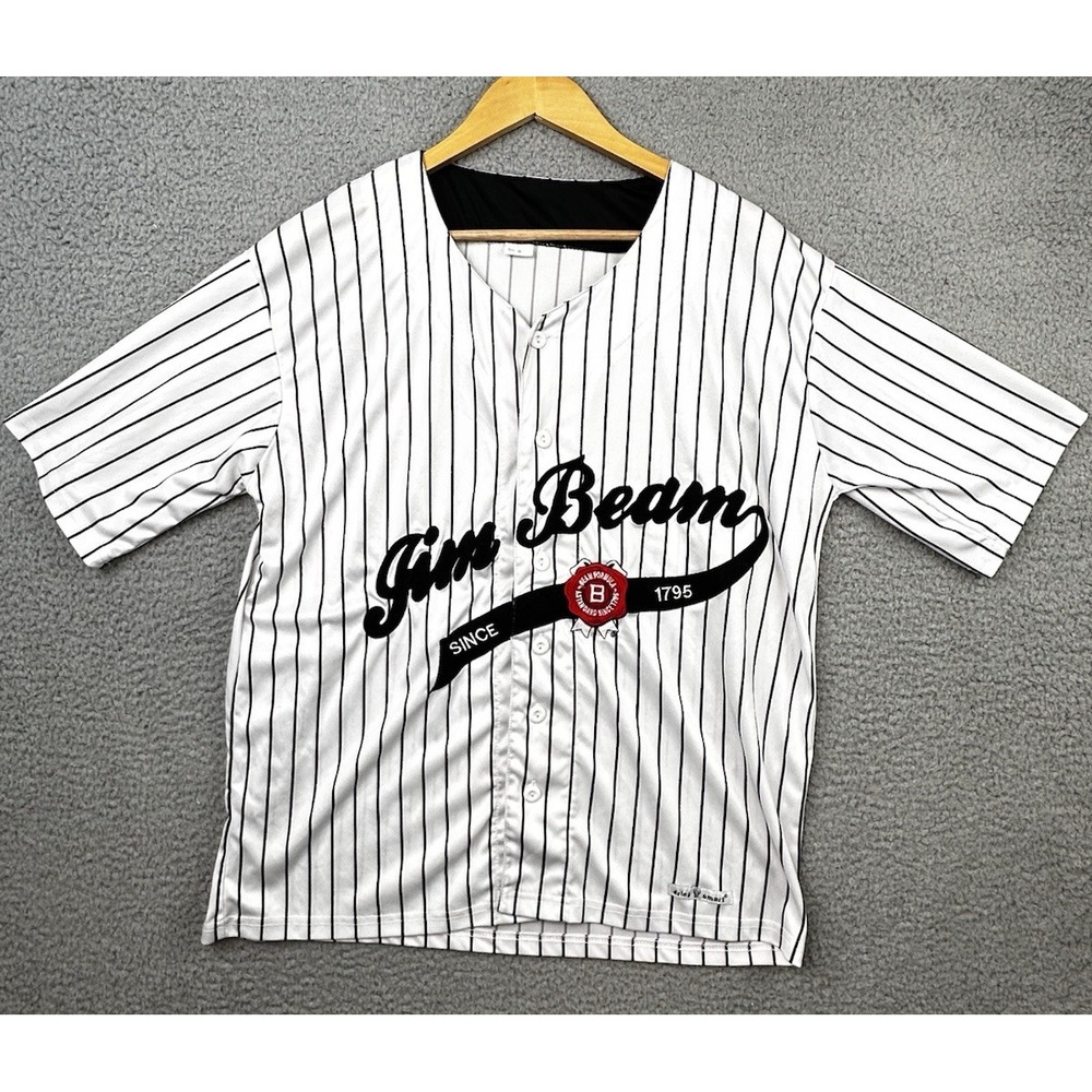JIM BEAM Whiskey Baseball Jersey Adult M White Black Button Up Logo Distillery